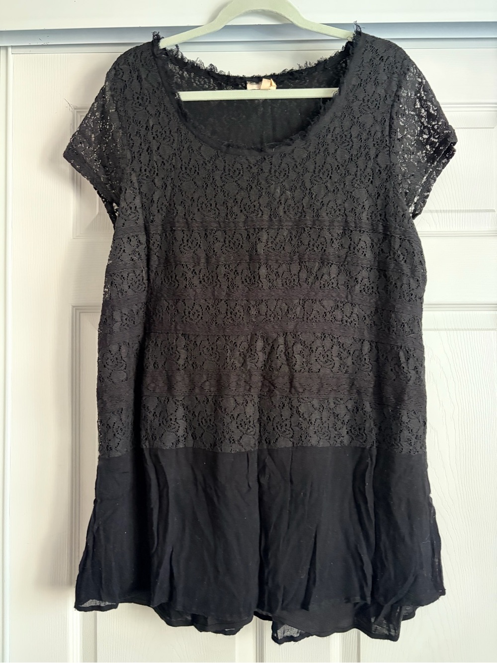 Anthro Black Lace Short Sleeve Tunic Top